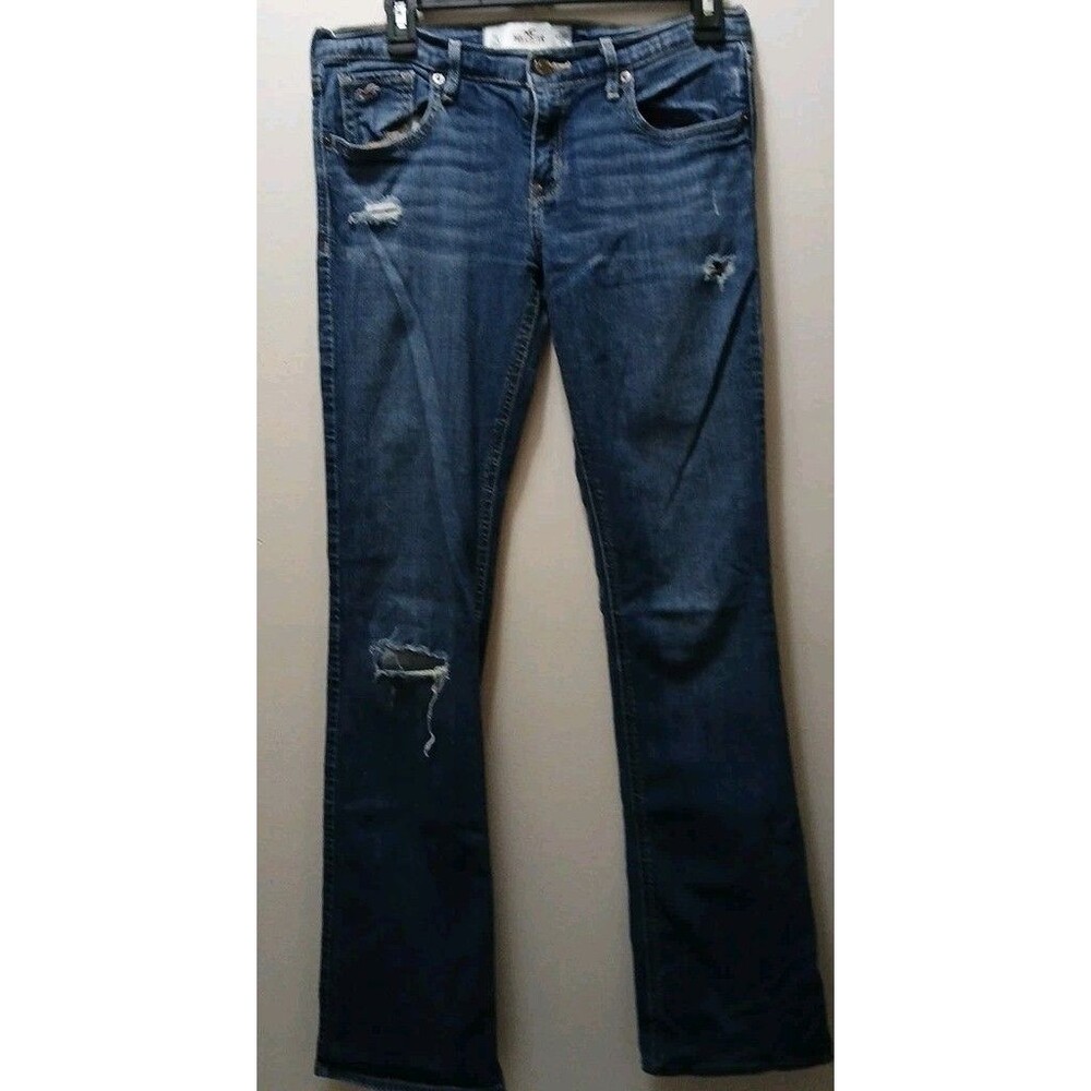 Hollister Social Stretch Jeans Women's Size 7L Distressed Blue Denim  W-28 L-35